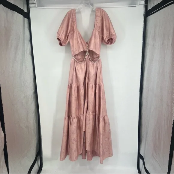 V. Chapman Emma Puff Sleeve Maxi Dress Gown in Light Pink Windsor Brocade 12 NWT - Picture 3 of 12